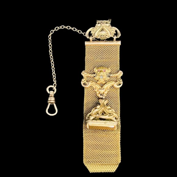 Antique Lion Watch FOB With Pink And Clear Rhinestones (4667) - Picture 6 of 7